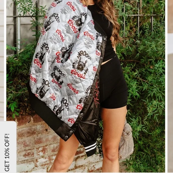 The Laundry Room Coors Light Beer Wolf Varsity Jacket - Black,Bomber Jacket - Picture 15 of 16